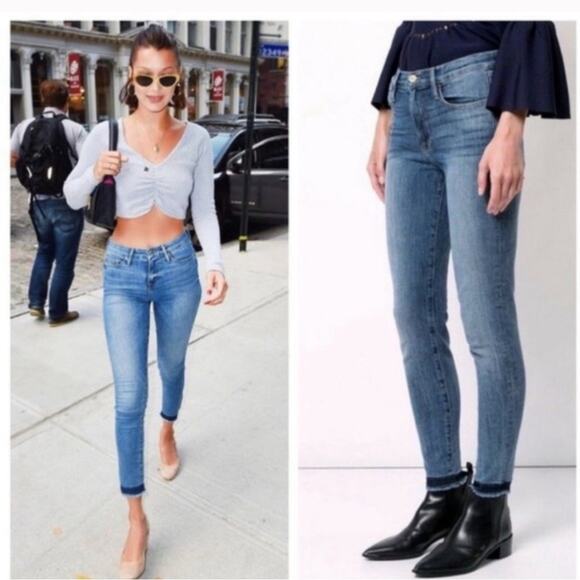 FRAME DENIM Le High Rise Skinny Jeans Langstone Raw Shade Hem Size 25 #LHSKSH133 - Picture 1 of 11